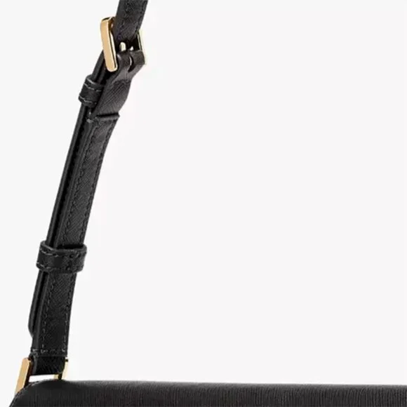 S Kate Spade Staci Black Saffiano Leather Flap Shoulder Bag Purse KF371 NWT